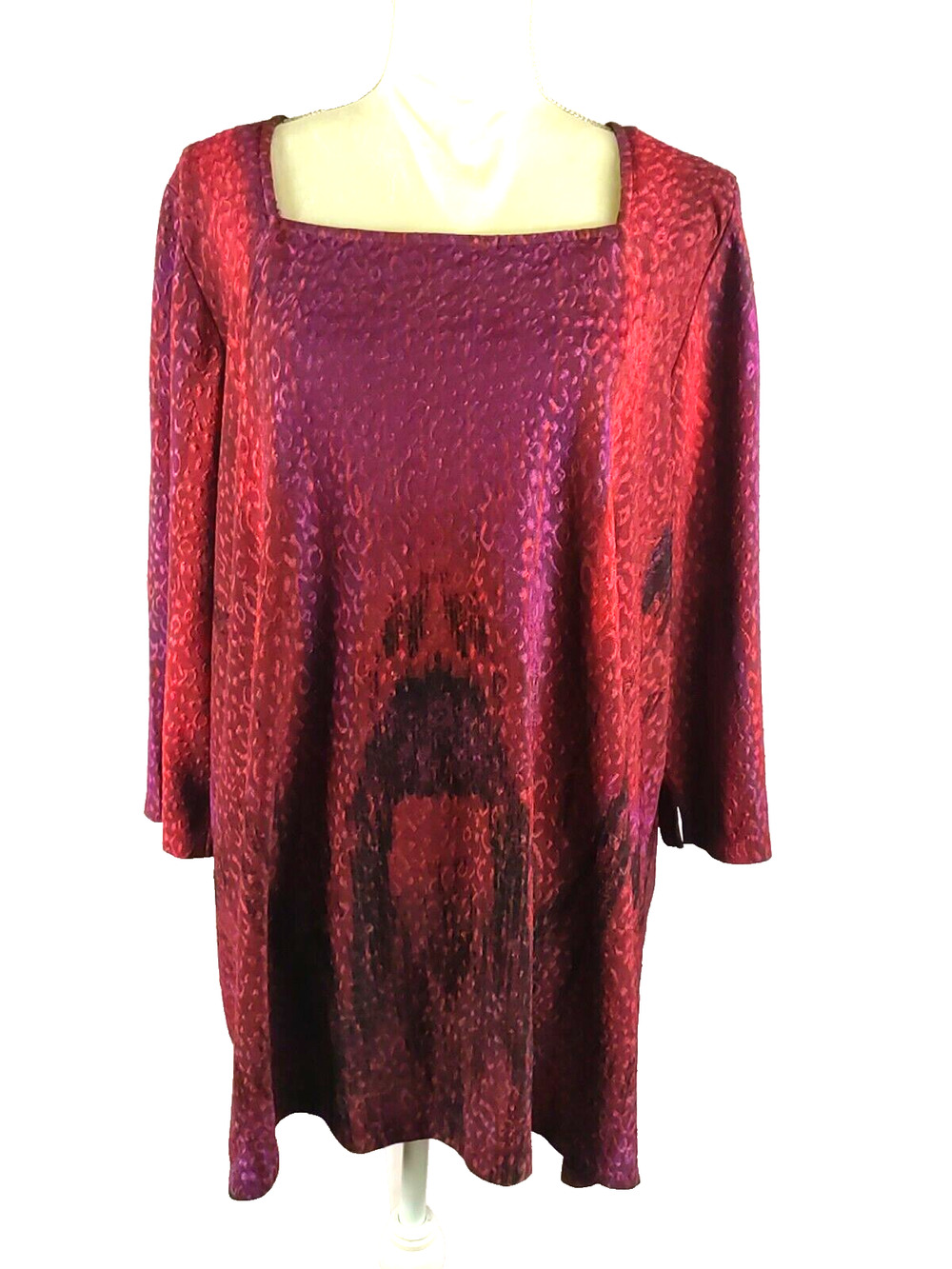 Catherines Women's Knit Shirt Quarter Sleeve Red Black Square Neck Size 1 X...